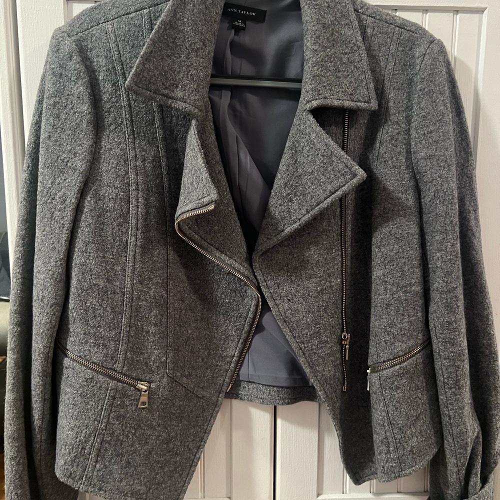 Ann Taylor Charcoal Gray Wool Moto Jacket
